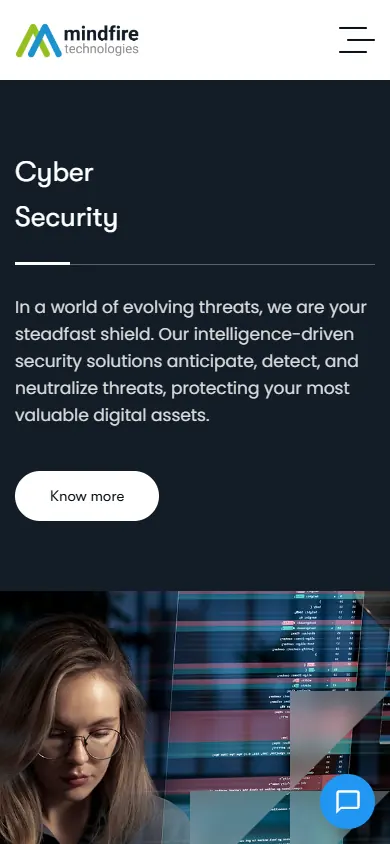 Mindfire homepage on a phone