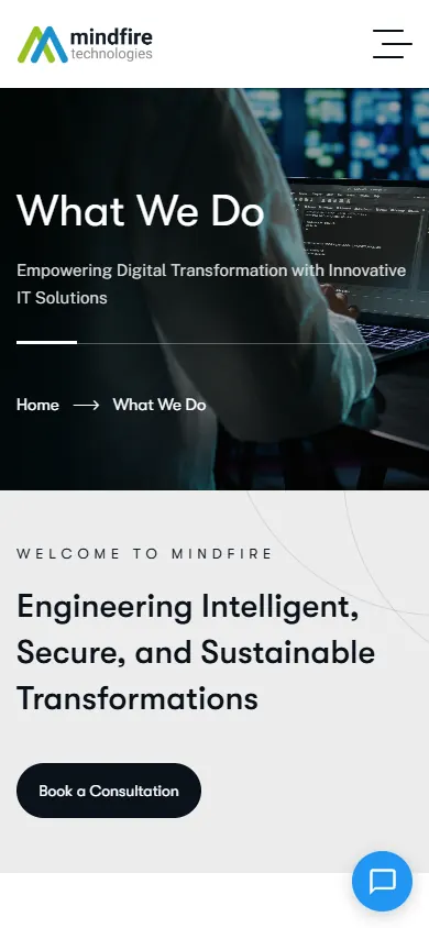 Mindfire services page on a phone