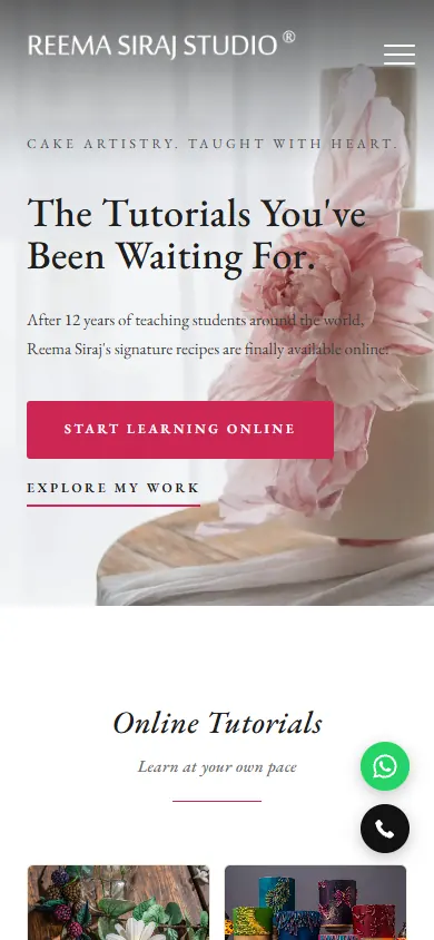 Reema Siraj Studio homepage on a phone