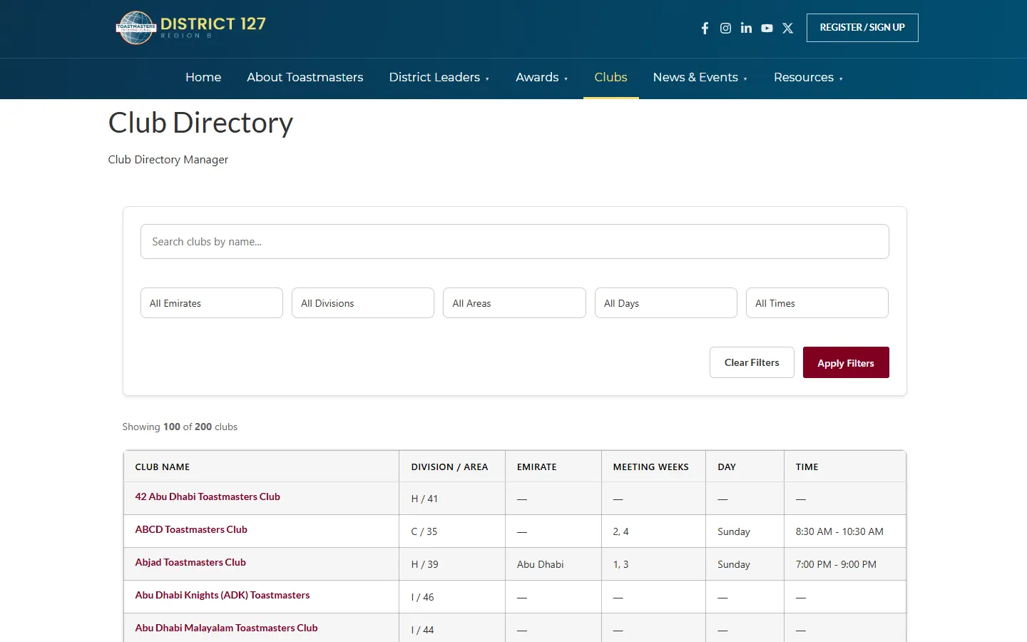 Searchable club directory built as a custom plugin