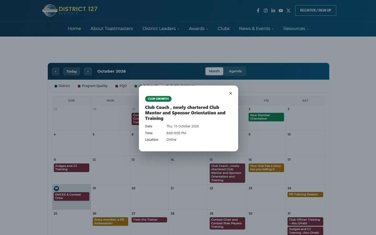 District event calendar built as a custom plugin
